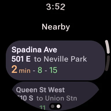 Watch: nearby arrivals, 501 streetcar at Spadina Ave in 2 min